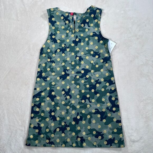 Smiling Button Tunic Dress Girls Size 9 Green Camo Gold Polka Dot New - Picture 5 of 7